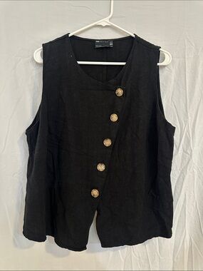 ASOS Curve Black Sleeveless Button-Front Tank with Wood Buttons